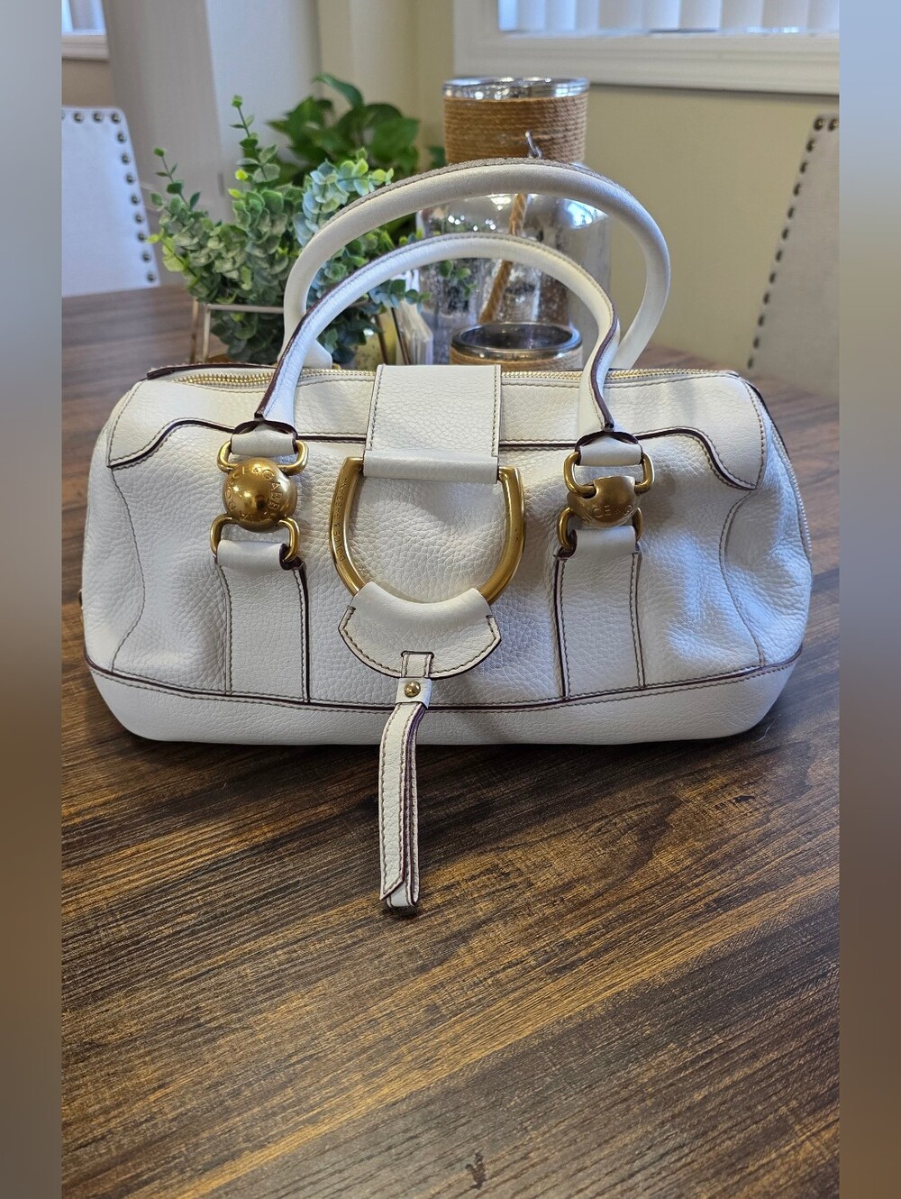 Dolce & Gabbana White Leather Satchel with Gold Hardware